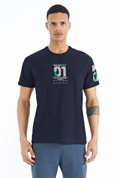 Tommylife Wholesale Navy Blue Crew Neck Men's T-shirt - 88176 - Thumbnail