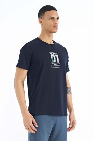 Tommylife Wholesale Navy Blue Crew Neck Men's T-shirt - 88176 - Thumbnail