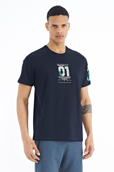 Tommylife Wholesale Navy Blue Crew Neck Men's T-shirt - 88176 - Thumbnail