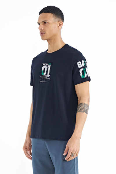 Tommylife Wholesale Navy Blue Crew Neck Men's T-shirt - 88176 - Thumbnail