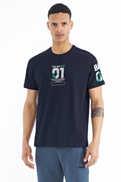 Tommylife Wholesale Navy Blue Crew Neck Men's T-shirt - 88176 - Thumbnail