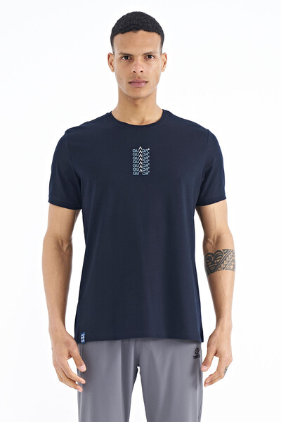 Tommylife Wholesale Navy Blue Crew Neck Standard Fit Men's T-shirt - 88169 - Thumbnail