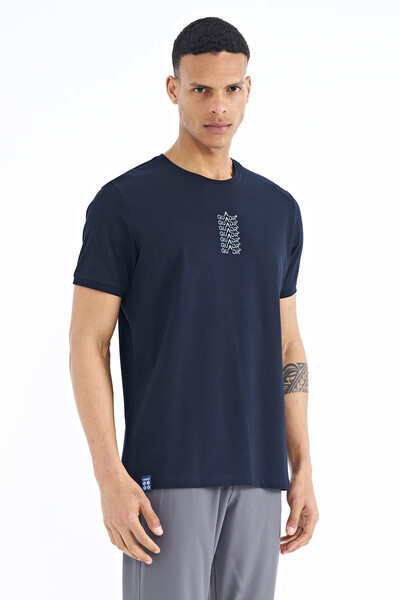 Tommylife Wholesale Navy Blue Crew Neck Standard Fit Men's T-shirt - 88169 - Thumbnail