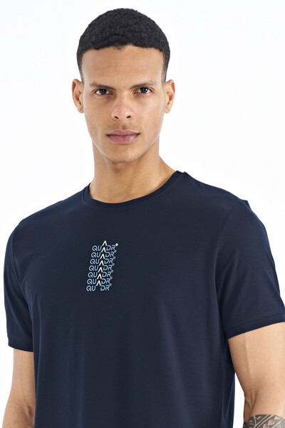 Tommylife Wholesale Navy Blue Crew Neck Standard Fit Men's T-shirt - 88169 - Thumbnail