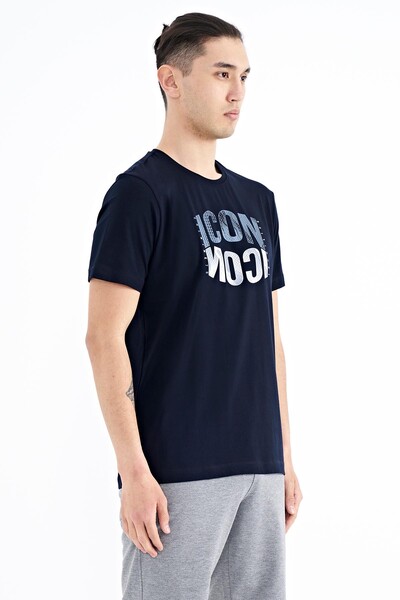 Tommylife Wholesale Navy Blue Crew Neck Standard Fit Men's T-Shirt - 88174 - Thumbnail