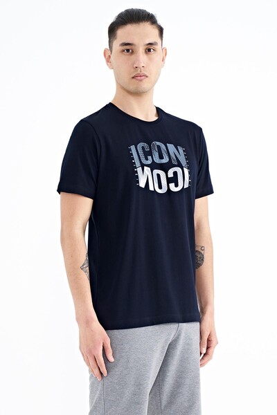 Tommylife Wholesale Navy Blue Crew Neck Standard Fit Men's T-Shirt - 88174 - Thumbnail