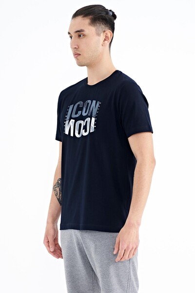 Tommylife Wholesale Navy Blue Crew Neck Standard Fit Men's T-Shirt - 88174 - Thumbnail