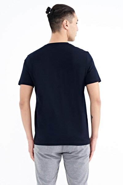 Tommylife Wholesale Navy Blue Crew Neck Standard Fit Men's T-Shirt - 88174 - Thumbnail