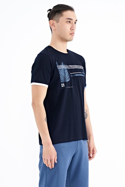 Tommylife Wholesale Navy Blue Crew Neck Standard Fit Men's T-Shirt - 88183 - Thumbnail