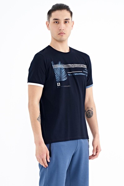 Tommylife Wholesale Navy Blue Crew Neck Standard Fit Men's T-Shirt - 88183 - Thumbnail