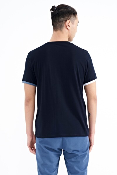 Tommylife Wholesale Navy Blue Crew Neck Standard Fit Men's T-Shirt - 88183 - Thumbnail