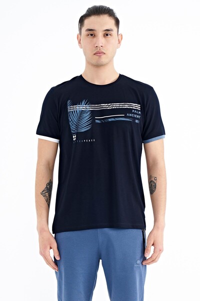 Tommylife Wholesale Navy Blue Crew Neck Standard Fit Men's T-Shirt - 88183 - Thumbnail