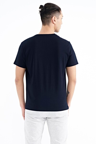 Tommylife Wholesale Navy Blue Crew Neck Standard Fit Men's T-Shirt - 88187 - Thumbnail