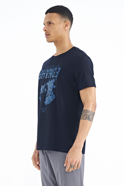 Tommylife Wholesale Navy Blue Crew Neck Standard Fit Men's T-Shirt - 88214 - Thumbnail