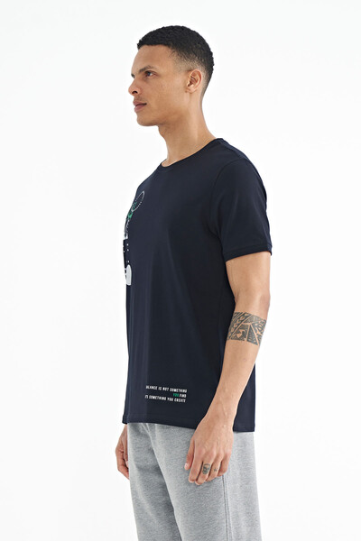 Tommylife Wholesale Navy Blue Crew Neck Standard Fit Men's T-shirt - 88216 - Thumbnail