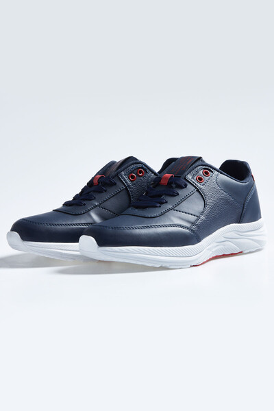 Tommylife Wholesale Navy Blue Faux Leather Men's Sneakers - 89113 - Thumbnail