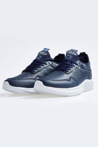 Tommylife Wholesale Navy Blue Faux Leather Men's Sneakers - 89115 - Thumbnail