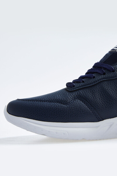 Tommylife Wholesale Navy Blue Faux Leather Men's Sneakers - 89115 - Thumbnail