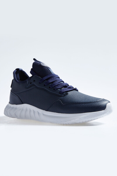 Tommylife Wholesale Navy Blue Faux Leather Men's Sneakers - 89115 - Thumbnail