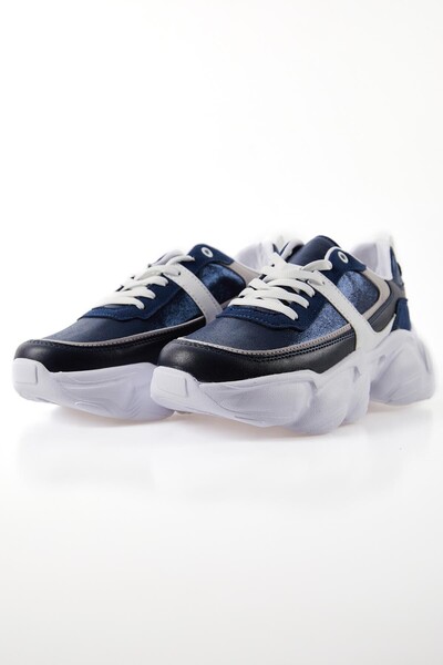 Tommylife Wholesale Navy Blue Faux Leather Women's Sneakers - 89206 - Thumbnail