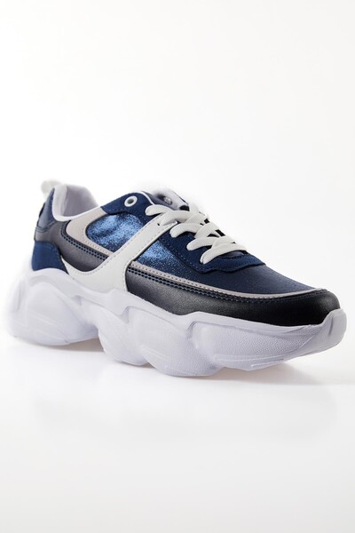 Tommylife Wholesale Navy Blue Faux Leather Women's Sneakers - 89206 - Thumbnail