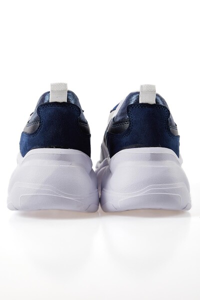 Tommylife Wholesale Navy Blue Faux Leather Women's Sneakers - 89206 - Thumbnail