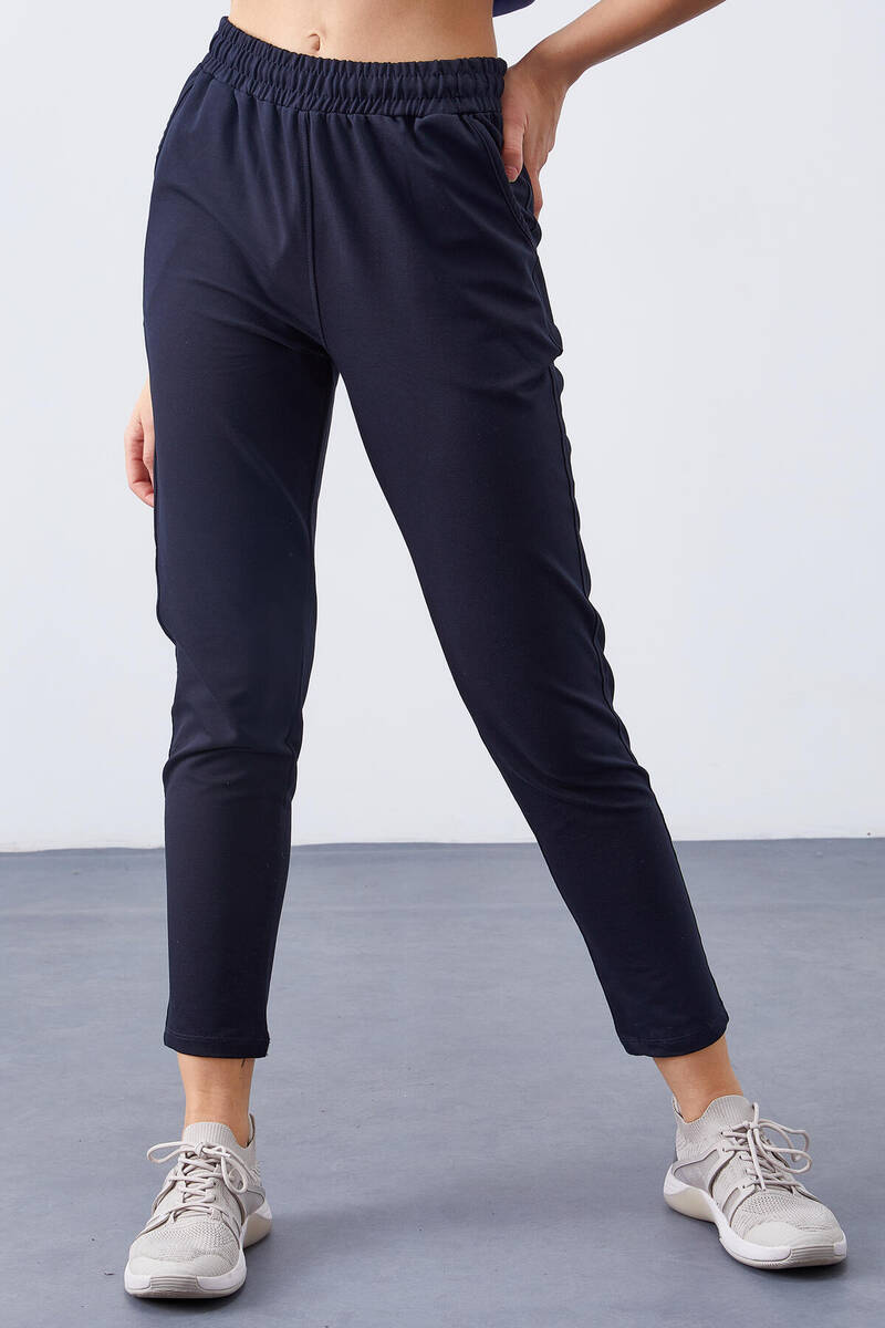 TOMMYLIFE - Tommylife Wholesale Navy Blue High Waist Jogger Comfy Skinny Hem Women's Sweatpant - 94566