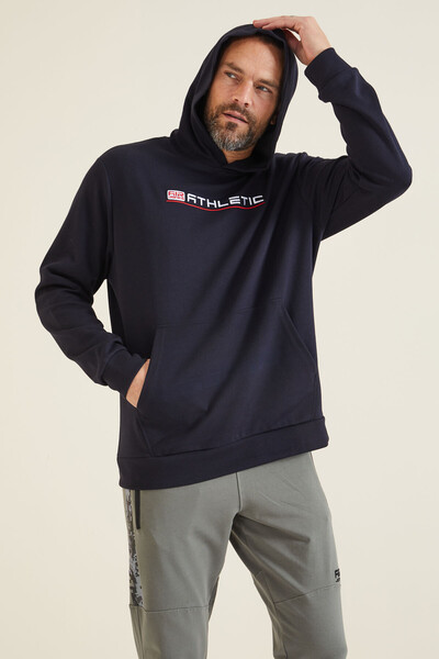 Tommylife Wholesale Navy Blue Hooded Men's Sweatshirt - 88132 - Thumbnail
