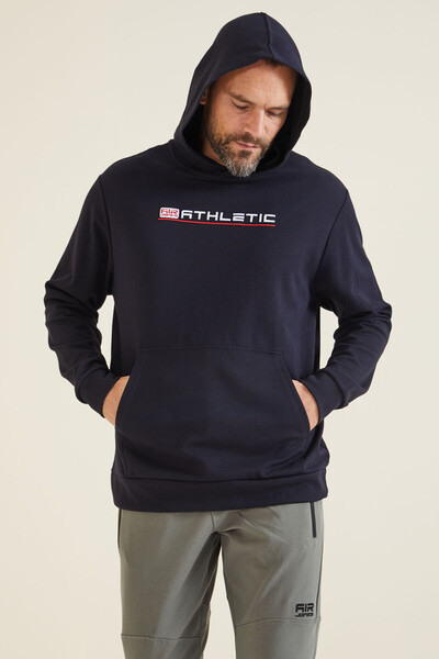 Tommylife Wholesale Navy Blue Hooded Men's Sweatshirt - 88132 - Thumbnail