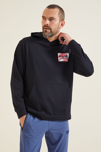 Tommylife Wholesale Navy Blue Hooded Men's Sweatshirt - 88133 - Thumbnail