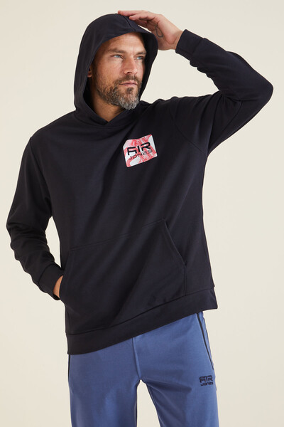 Tommylife Wholesale Navy Blue Hooded Men's Sweatshirt - 88133 - Thumbnail