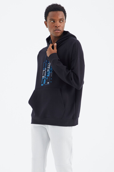 Tommylife Wholesale Navy Blue Hooded Relaxed Fit Men's Sweatshirt - 88285 - Thumbnail