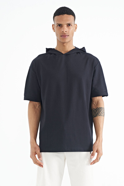 Tommylife Wholesale Navy Blue Hoodie Oversize Men's T-shirt - 88179 - Thumbnail