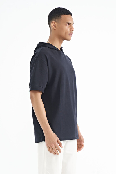 Tommylife Wholesale Navy Blue Hoodie Oversize Men's T-shirt - 88179 - Thumbnail