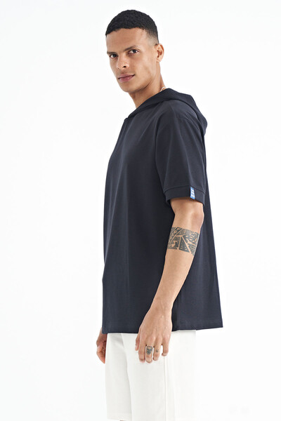 Tommylife Wholesale Navy Blue Hoodie Oversize Men's T-shirt - 88179 - Thumbnail