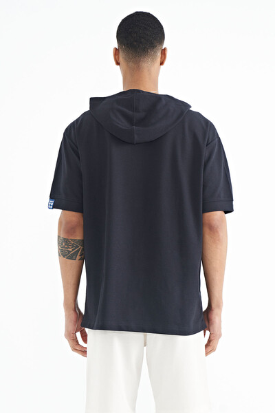 Tommylife Wholesale Navy Blue Hoodie Oversize Men's T-shirt - 88179 - Thumbnail