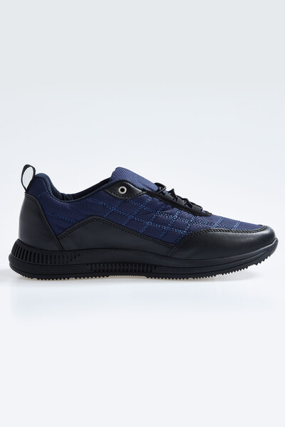 Tommylife Wholesale Navy Blue Lace Up Faux Leather Men's Sneakers - 89096 - Thumbnail