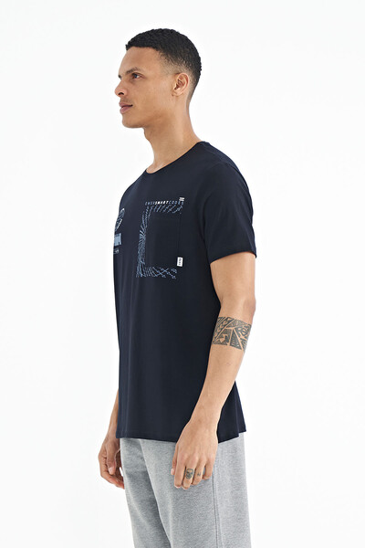 Tommylife Wholesale Navy Blue Pocket Detailed Crew Neck Men's T-shirt - 88184 - Thumbnail