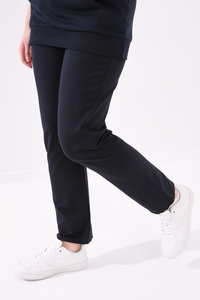 Tommylife Wholesale Navy Blue Pocketed Comfy Straight Leg Women's Big Size Sweatpants - 94014 - Thumbnail