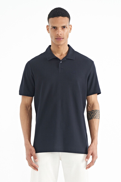 Tommylife Wholesale Navy Blue Polo Neck Standard Fit Men's T-Shirt - 88237 - Thumbnail