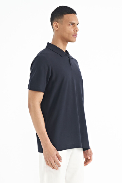 Tommylife Wholesale Navy Blue Polo Neck Standard Fit Men's T-Shirt - 88237 - Thumbnail