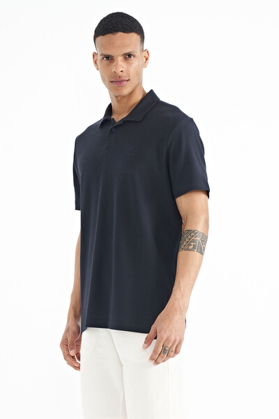 Tommylife Wholesale Navy Blue Polo Neck Standard Fit Men's T-Shirt - 88237 - Thumbnail