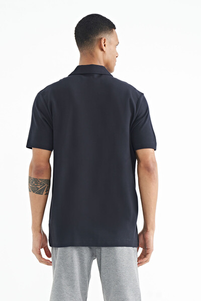 Tommylife Wholesale Navy Blue Printed Standard Fit Polo Neck Men's T-Shirt - 88236 - Thumbnail