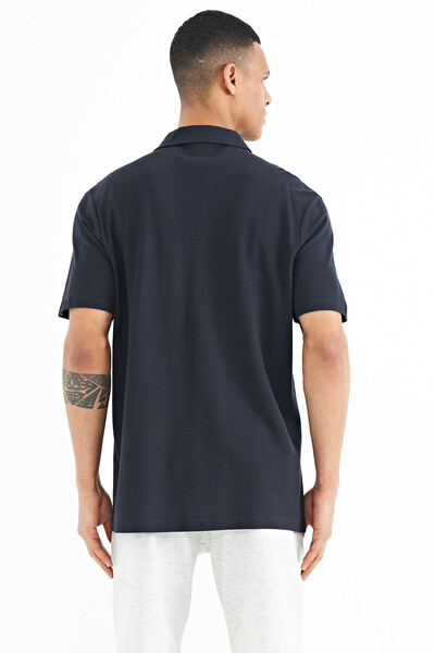 Tommylife Wholesale Navy Blue Printed Standard Fit Polo Neck Men's T-Shirt - 88241 - Thumbnail