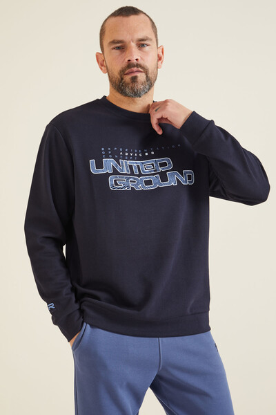 Tommylife Wholesale Navy Blue Round Neck Men's Sweatshirt - 88127 - Thumbnail