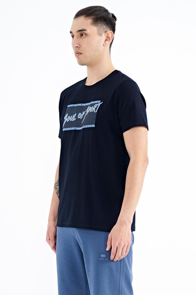 Tommylife Wholesale Navy Blue Standard Fit Crew Neck Men's T-Shirt - 88172 - Thumbnail