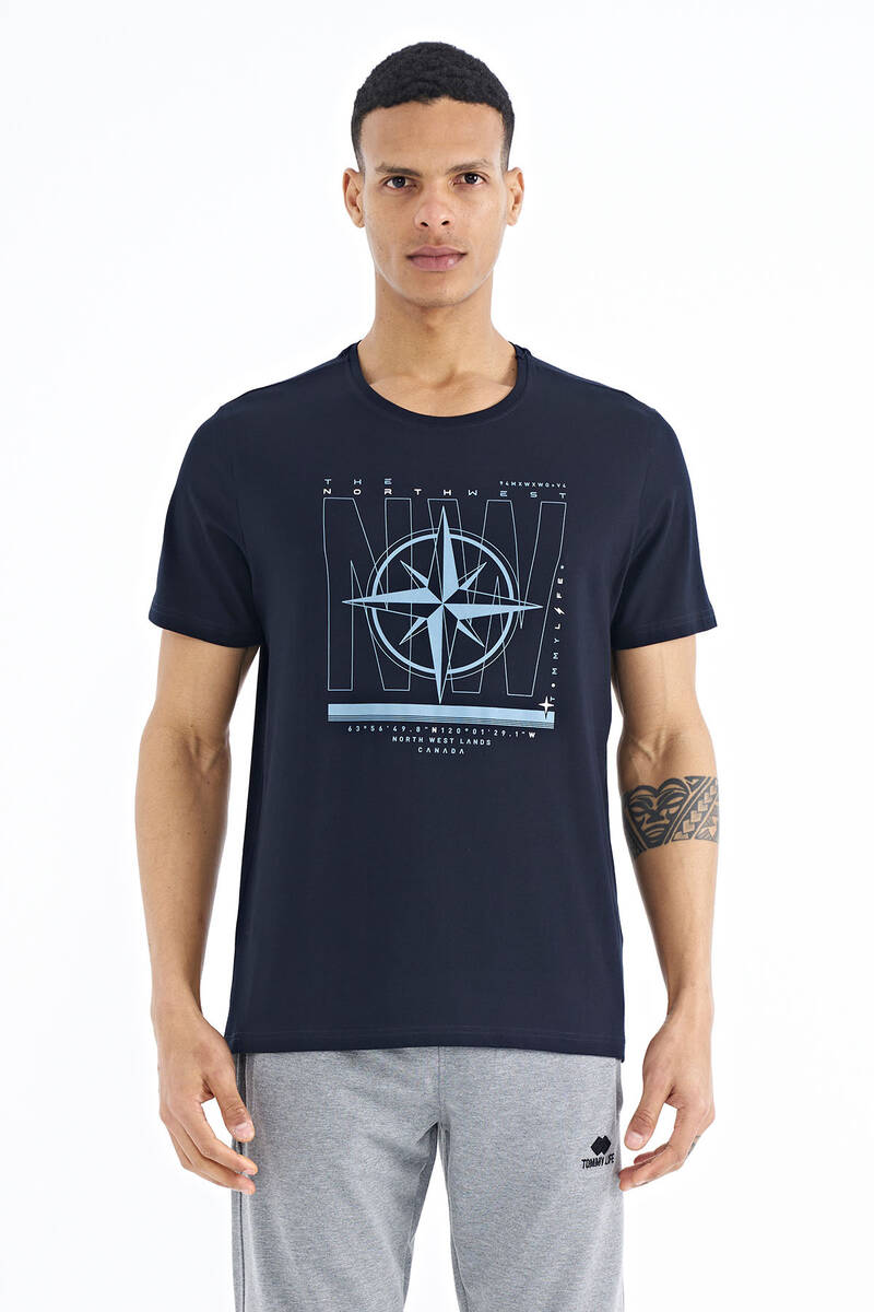 TOMMYLIFE - Tommylife Wholesale Navy Blue Standard Fit Crew Neck Men's T-Shirt - 88173