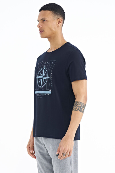 Tommylife Wholesale Navy Blue Standard Fit Crew Neck Men's T-Shirt - 88173 - Thumbnail