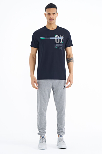 Tommylife Wholesale Navy Blue Standard Fit Crew Neck Men's T-Shirt - 88189 - Thumbnail