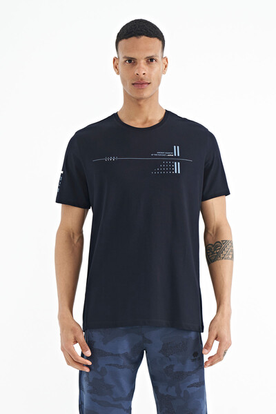 Tommylife Wholesale Navy Blue Standard Fit Crew Neck Men's T-shirt - 88213 - Thumbnail